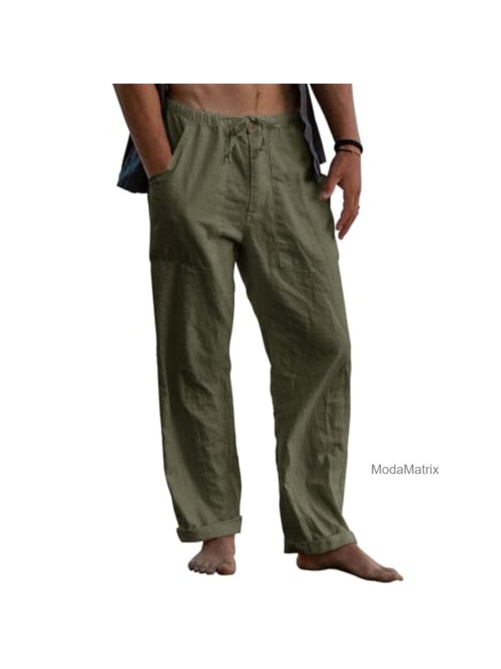 Men's Cotton Linen Pants Casual Loose Fit Summer Beach Pants